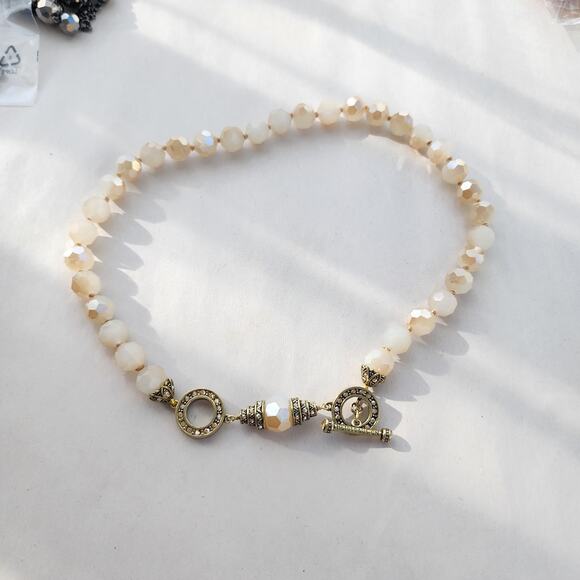 HEIDI DAUS Cream Gold Champagne Crystal Beaded Necklace Retired 20" Long - Picture 4 of 7